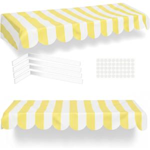 Tallew Circus Carnival Awning Decor Carnival Tent Yellow White Striped Banner 3D Waterproof Awning Lemon Yellow Ice Cream Theme 57.5''x 9''Circus Party Supplies for Birthday Christmas Mardi Gras