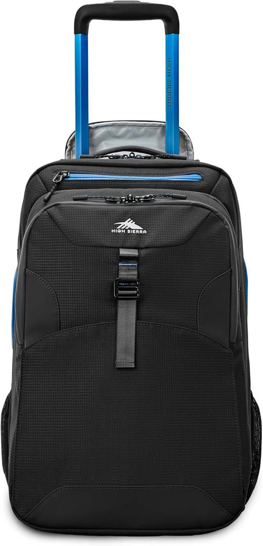 High Sierra Hi-Life 3-in-1 Convertible Wheeled Backpack - Features Removable Daypack, Stack-It Strap, Adjustable Handle, Fleeced Pocket For Scratch Protection, Dual Water Bottle Pockets - Black/Blue