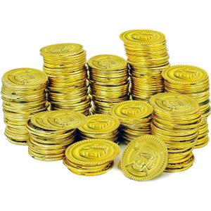3 x The Dreidel Company St. Patrick's Pirate Gold Coins (50 Pack) Novelty Party Favors, Plastic Gold Coins Bulk (50 Gold Plastic Coins)