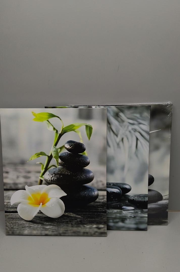 3 Piece Wall Art 16 x 20 Inches Framed Canvas Set Zen Spa Stone Bamboo Wall Decor for Living Room Bedroom Bathroom Office Hallway Modern Farmhouse Wall Art Pictures Ready to Hang with Velcro and Pre Installed Hooks