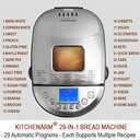 KITCHENARM 29-in-1 SMART Bread Machine with Gluten Free Setting 2LB 1.5LB 1LB Bread Maker Machine with Homemade Cycle - Stainless Steel Breadmaker with Recipes Whole Wheat Bread Making Machine (29 Programs - 3 Loaf Sizes - 3 Crust Colors)