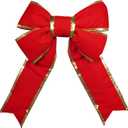 18" Red Canvas Christmas Bow with Gold Trim  Weather-Resistant Holiday & Christmas Dcor Accent, Perfect for Wreaths, Garlands, Front Door, Porch & Bows Display  UV Protected (18" W x 27" T)