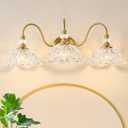 Gold Bathroom Vanity Light, 3-Light Brushed Gold Finish Vanity Light with Floral Clear Glass Shades, Retro Wall Mount Lighting for Bathroom, Dressing Table