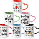 Pickmesh 6 Pcs Teacher Appreciation Coffee Mugs Teacher Appreciation Gifts Bulk Teach Love Inspire Mugs Ceramic Cups 11 oz for Women Men Thank You Gifts Birthday Retirement Graduation Holiday