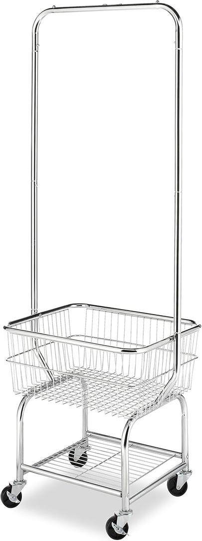 Whitmor Commercial Rolling Laundry Butler with Wire Storage Rack
