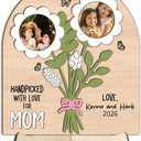 DIY Custom Flower Bouquet Photo Sign, Handpicked With Love Flower Photo Frame, Mothers Day Birthday Picture Tabletop Display Keepsake Gift for Mom Mommy, Mother's Day Photos Plaque from Daughter Son