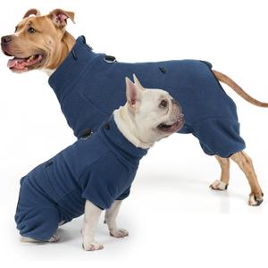 SCENEREAL Fleece Dog Winter Coat with Harness Built in, Soft Pajamas Warm Dog Sweater, Cold Weather Pet Jacket Jumpsuit Apparel Outfit for Large Dogs Walking Hiking Sleep, Navy L 