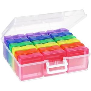 OMNISAFE Colored and Clear Plastic Hobby Art Craft Organizer, Mini Storage Containers with Latching Lid, Acid-Free Box for Pencil,Scrapbooking,Photo (Small - 18 Pack Colored)