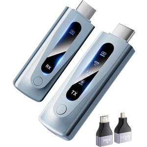 2025 Upgraded Wireless HDMI Transmitter and Receiver 328FT/100M, Plug & Play Portable 5G+2.4G Wireless HDMI Extender Kit for 4K Decode Input 1080P Output, for Audio to Monitor from Laptop/TV Box (Light Blue)