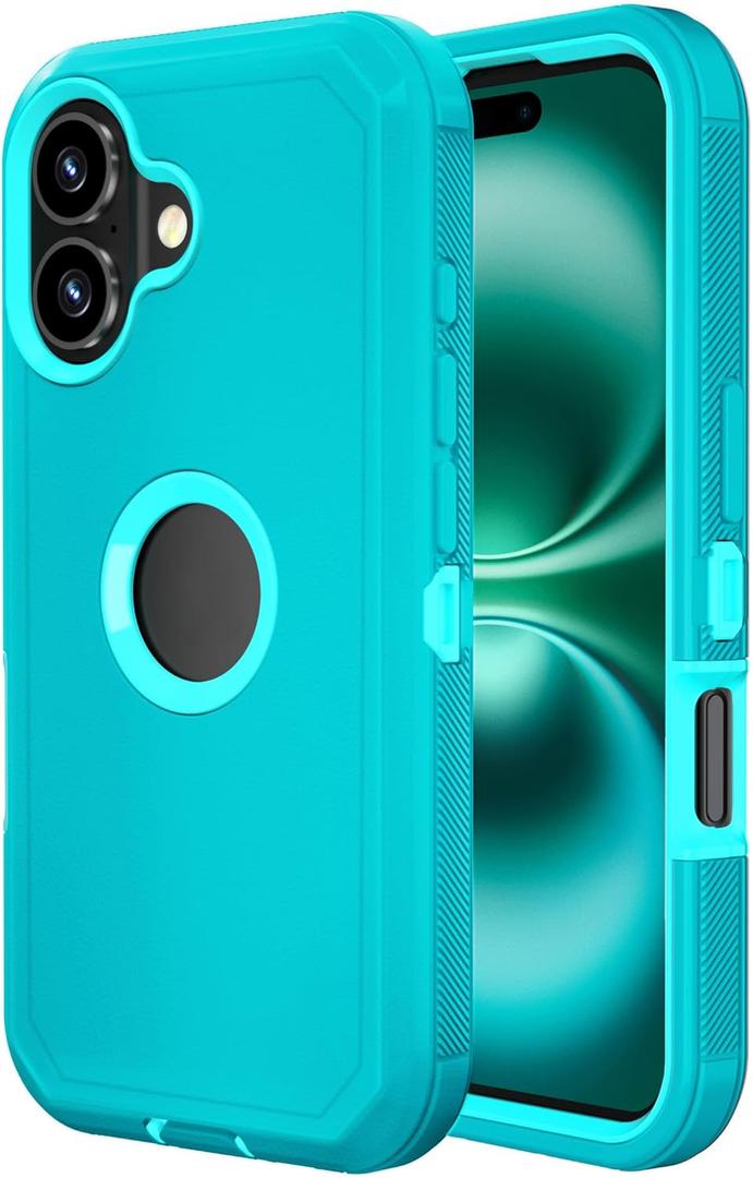 Jiunai for iPhone 16 Case Heavy Duty Rugged Drop Protection Screenless Dual Layer Shockproof Bumper Dust Proof Matte Hybrid Cell Phone Cover Case for iPhone 16 6.1'' 2024 Men Women Teen - Teal