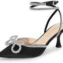 DREAM PAIRS Kitten Heels Rhinestone Bow Ankle Strap Stiletto Pointed Closed Toe Heels for Women Pumps Wedding Bridal Party Dress Shoes. 8.5
