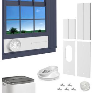 Portable AC Window Vent Kit: Universal Coupler Fits 5.1" & 5.9" Exhaust Hose, Air Conditioner Window Kit with Upgraded Seal Plates, Adjustable Vertical/Horizontal Window Kit, Up to 56 Inches