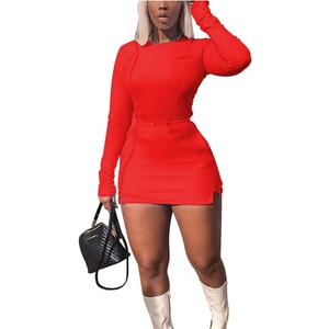 LuFeng Women's Sexy Fashion Reflective Striped long Sleeve 2 Piece Outfits Crop Top and Mini Bodycon Skirt Set (Large, Red)