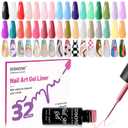 JODSONE Gel Polish Nail Art Gel Liner Set 32 Colors Orange Grey Pink Green Blue White Black Need U V Lamp Cured with Thin Brush,Nail Art Gifts for Women