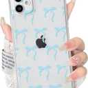 NITITOP Compatible with iPhone 11 Case Clear Cute Bowknot Ribbon Pattern for Women Girls Soft TPU Anti Yellowing Shockproof Full Camera Protection Cover - Blue