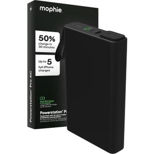 mophie powerstation pro AC (2023)-27,000 mAh External Battery compatbile With MacBook&iPad Portable PD battery with 100W of AC&60W USB-C Fast Charge integrated carry strap-USB-C cable included, Black