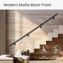 Modern Aluminum Handrail Complete DIY Kit – Matte Black with Adjustable Wall Mount Brackets Included (8' Length)