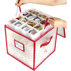 Sattiyrch Plastic Christmas Ornament Storage Box with Trays,Customizable Dividers, Dust-Proof Durable Ornament Organizer Holder,Christmas Storage Containers,Holds 64 x 3 Ornaments