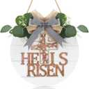 TOARTi He is Risen Easter Front Door Sign Wreath (11.4"x11.4"), Rustic Christian Cross Wall Sign Hanging Plaque, Farmhouse Religious Home Wooden Door Decoration for Housewarming Easter Gift