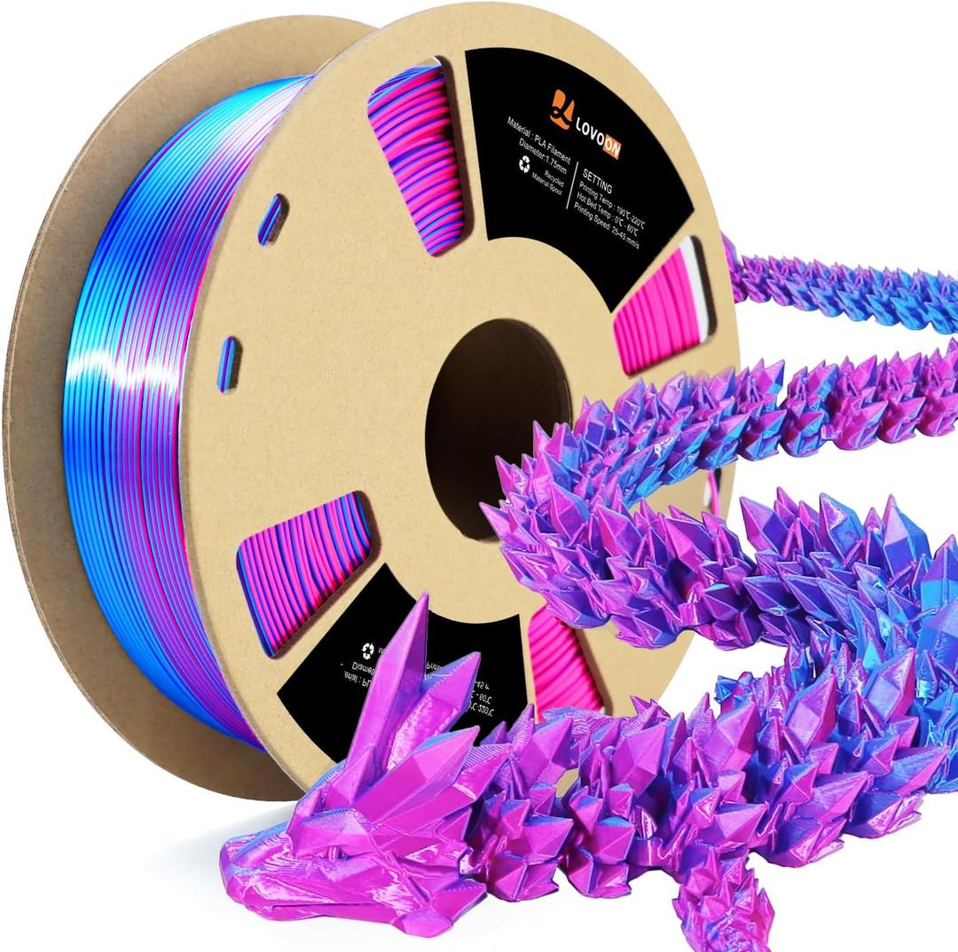 LOVOON 3D Printer Filament Dual Color Sky/Light Blue and Rose Red, PLA Filament 1.75mm,Silk PLA Filament, PLA Filament for Most 3D Printer and 3D Pen, 2.2 lbs/Spool
