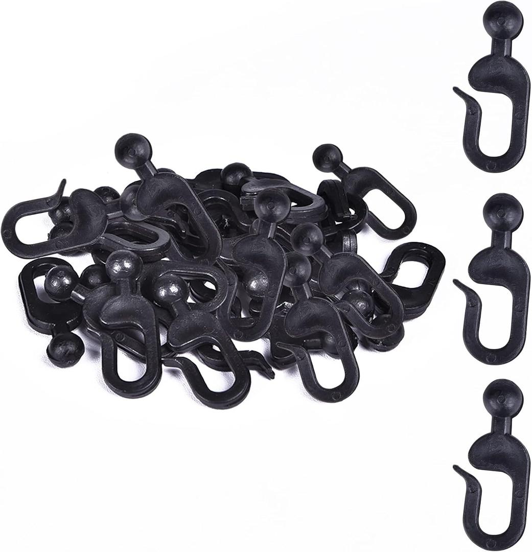 Plastic Hooks for Gazebo Curtains, Black, 36 Pcs | 36 black plastic hooks, for gazebo curtains, mosquito netting, outdoor canopy panels, replacement hanging accessories