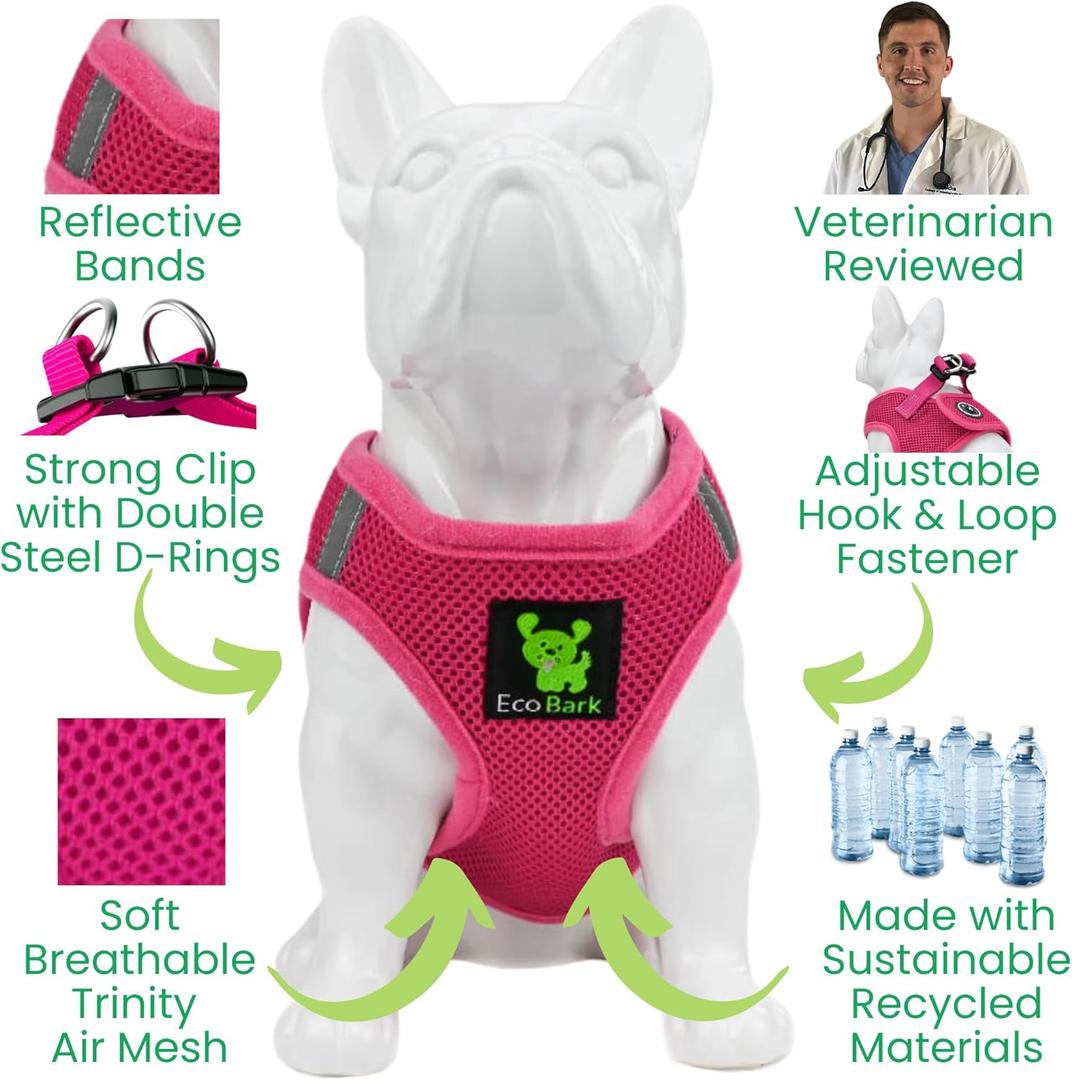 EcoBark Small Dog Harness for Toy Breed Dogs & Puppies - No Pull Soft Luxury Mesh - Step in Harness Body Halter Vest - Cute Adjustable Little Halter Body Wrap 7-10 lbs (XX-Small,  Pink)