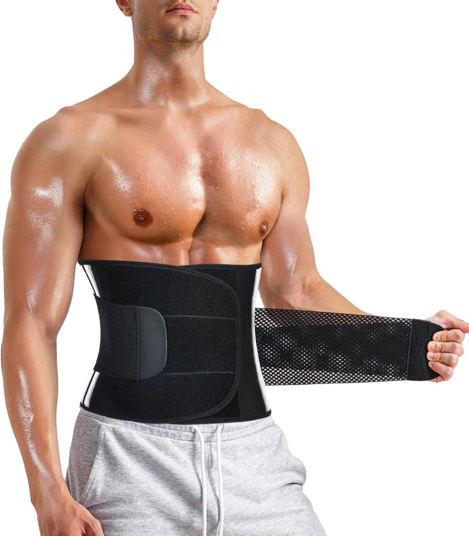 Men Waist Trainer Trimmer Tummy Control Compression Shapewear Body Shaper Sweat Belt (Medium, Black)