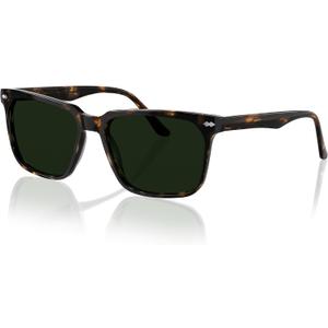 Contemporary Mens Acetate Sunglasses Sculptural Rounded-Square Frame with WireCore Temples & Polarized