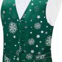 DiBanGu Mens Christmas Vest and Bow Tie Set Festival Christmas Snowflake Suit Vest for XmasNew Year Party Formal (3X-Large, Green Silver Snowflake)