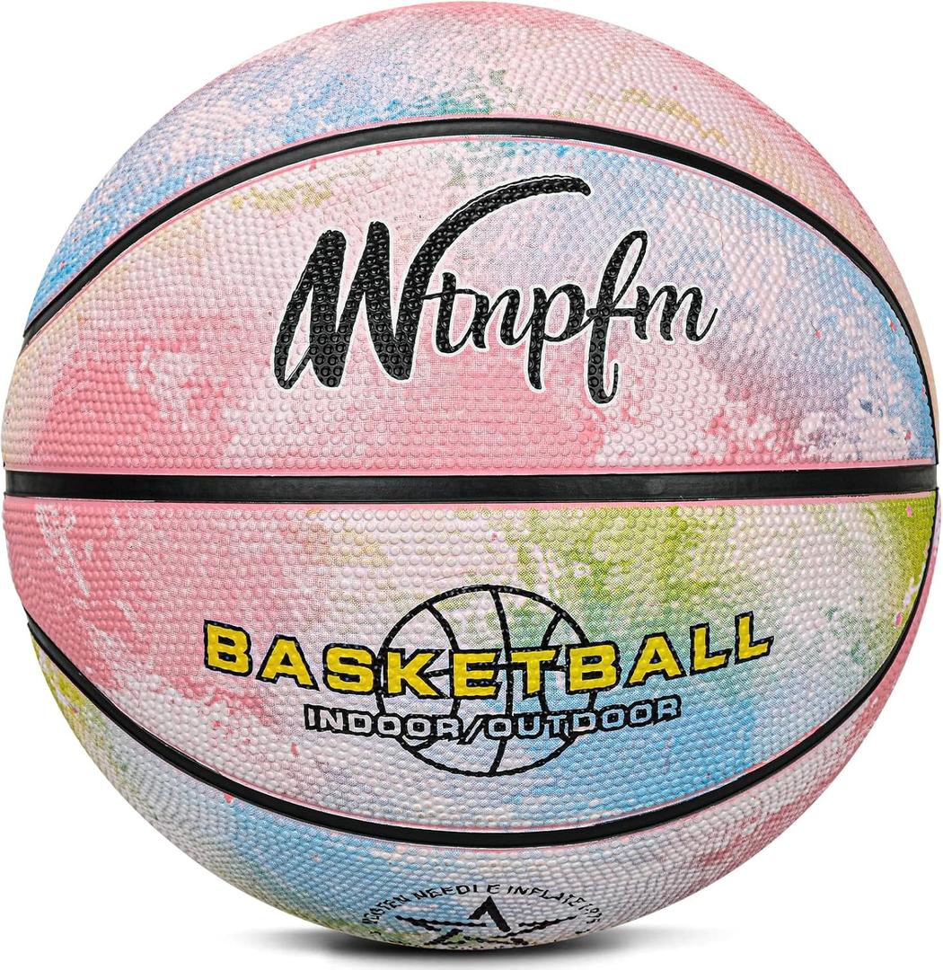 2 x Kids Basketball Size 3 (22"),Youth Basketball Size 5(27.5") for Beginner(Boys&Girls) Premium Rubber Indoor Outdoor for Age Under 12 (green-pink-blue-Mix)