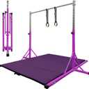 Gymnastics Bar for Kids Girls Ages 3-15 with Ring for Home Indoor Training Equipment- Steady Steel Construction, Anti-Slip, Easy to Assemble, 3' to 5' Adjustable Height