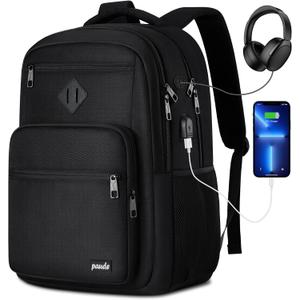 Paude Black Backpack,School Backpack for Teens Adults Laptop Bookbag for High School College Students Back Pack for Work