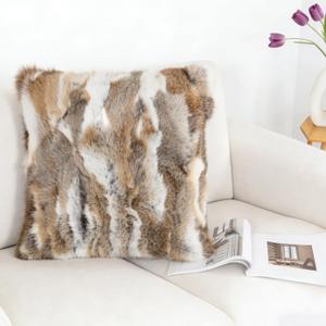 Rabbit Fur Throw Pillow Covers Neutral Decorative Pillowcase Soft Fluffy Plush Animal Skin 24"x24" Cushion Covers for Couch Sofa Bedroom Pillow Shell (Yellow)