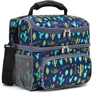 FlowFly Double Layer Cooler Insulated Lunch Bag Adult Lunch Box Large Tote Bag for Men, Women, With Adjustable Strap,Front Pocket and Dual Large Mesh Side Pockets