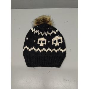 Longretve Skull Knit Brown Pom Pom Black Beanie Alpha One Size