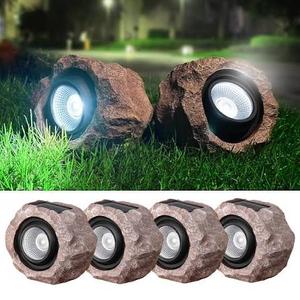 Timeflies Solar Rock Lights Outdoor 4 Pack, Bright Solar Spotlights Outdoor Waterproof, Wireless LED Rock Lights, Auto On/Off Solar Landscape Spotlights for Yard Walkway Patio Pathway Flowerbed