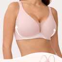 LUCKMEEY Bras for Women No Underwire Deep V Wireless Bra Push Up Seamless Bras Full Coverage Bralettes Everyday Bra Peach Pink