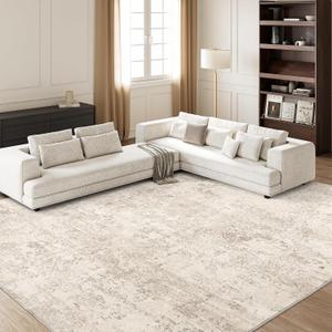 Art&Tuft Washable Rugs 8x10, Anti-Slip Backing Abstract 8x10 Area Rugs for Living Room, Foldable Stain Resistant Machine Washable Area Rug (8'x10', Beige)
