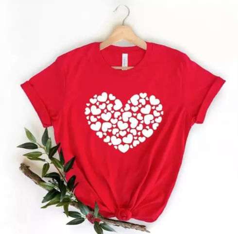Women Valentine Shirt Love Heart Graphic Short Sleeve Tee Shirt Funny Cute Valentine's Day Gift Tops (Red, 2XL)