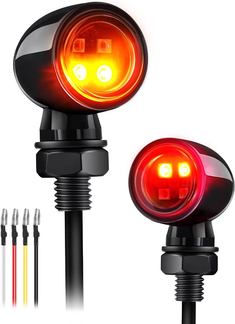 4-LED Bullet Turn Signals Mini Motorcycle Blinkers, Universal 10mm Mounting Hole, Rear Indicators Compatible with Honda, Kawasaki, Suzuki, Yamaha, Harley, Bobber, Chopper