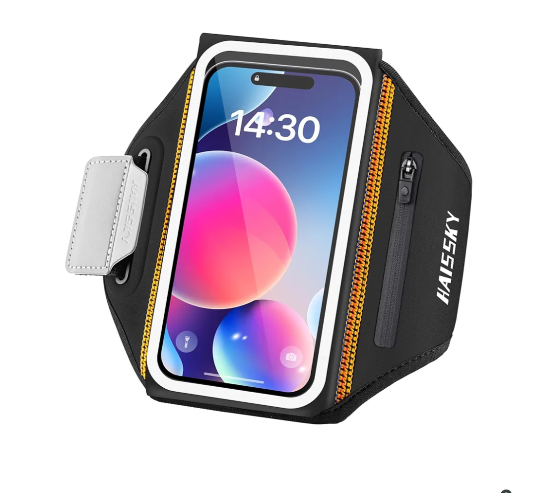 Running Armband with Earphone Bag Cell Phone Armband for iPhone 16 15 Pro 14 Plus 13 11 XR XS, Galaxy S24/S10 Water Resistant Sports Phone Holder Case & Zipper Slot Car Key Holder for 6.9 inch Phone