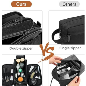 Elviros Toiletry Bag for Men, Large Travel Shaving Dopp Kit Water-resistant Bathroom Toiletries Organizer PU Leather Cosmetic Bags (Large (Pack of 1), Black)