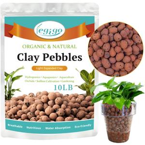 Legigo 10 LBS Organic Expanded Clay Pebbles, 4mm-16mm Lightweight Clay Leca Balls for Plants, Natural Hydroton Clay Pebbles for Hydroponic & Aquaponics Growing, Orchid Potting Mix, Drainage, Terrarium