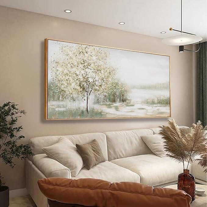 Canvas Wall Art Wall Decor Bedroom Pictures Decoration Spring Scene Nature Landscape Tree Plants Artwork Abstract Wall Art Large Size Modern Painting Framed Pictures For Living Room Home Kitchen Office 29" X 58"