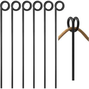 6 Pcs Rope Stakes Black Steel Stakes with Loop Fence Poles for Creating a Rope Border Around Flower Beds, Trees, Garden, Walkways