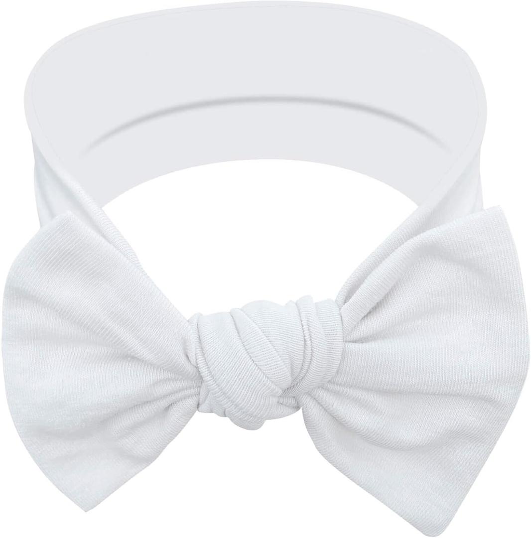 Baby Girl Headbands-Infant,Toddler Cotton Handmade Hairbands with Bows Child Hair Accessories (White)