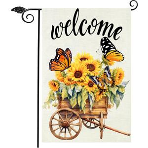 6 x Spring Summer Floral Garden Flag,Daisy Jar Arrangement Vase Welcome Garden Flag, 12 x 18 Inch Double Sided Vertical Burlap Summer Fall Farmhouse Outdoor Decoration