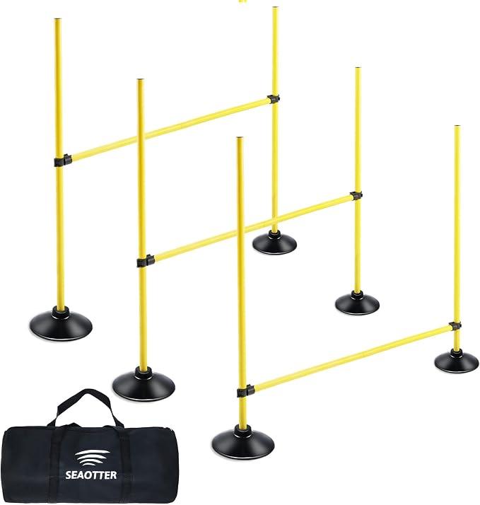 SEAOTTER Agility Hurdles 4FT Detachable Adjustable Sports Speed Training Hurdles with Rubber Base, Wickets Track and Field, Fitness Equipment for Plyometric, Soccer, Kids, Athletes, Physical Therapy