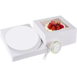 12pcs 10x10x5 Inches Cake Boxes,6pcs White Boxes and 6pcs Boards,Cajas Pasteles for Disposable 10 inch Cake box with Window (White, 10 * 10 * 5inch/12pcs)
