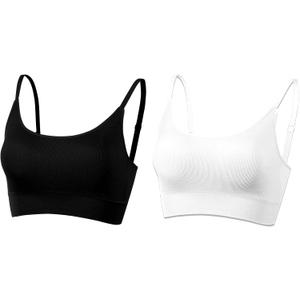 AMRIY Womens Sports Bras for Women Light Support Padded Workout Bras for Women Supportive Seamless Women's Wireless Yoga Bra (34-36, 2 Pcs(Black,White)